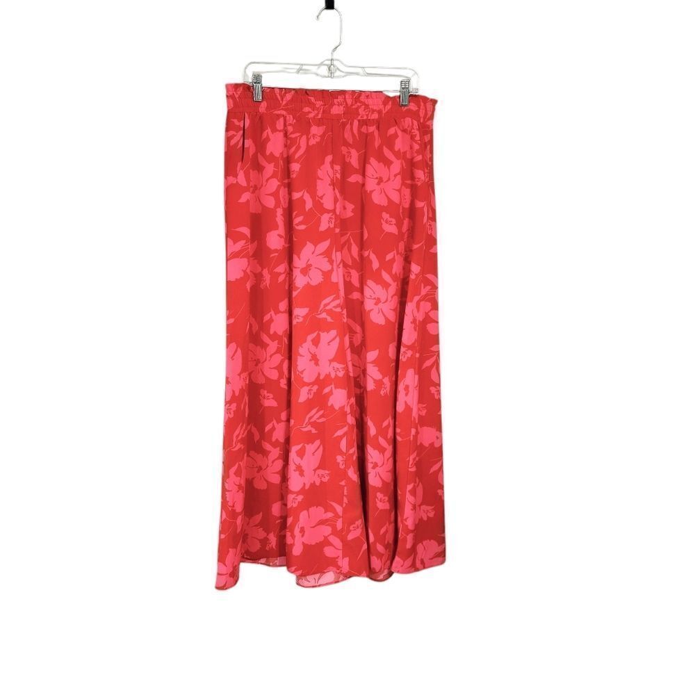 Pretty Garden Pull On Pants Red & Pink Floral High Rise Wide Leg XL